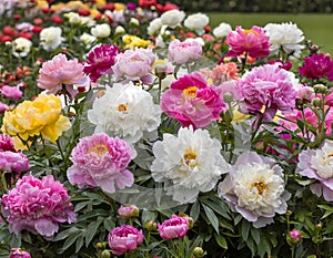 Variety of colors of the flowers of the Peonia plant photo