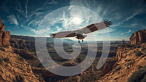 Majestic Eagle Soaring Over Canyon Landscape