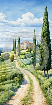 Breathtaking Italian Landscape Painting: Southern Countryside In Classic Biedermeier Style