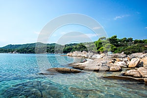 Breathtaking Lagonisi beach on Greek peninsula Sithonia