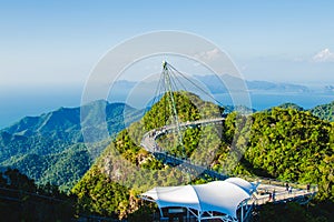 Breathtaking landscape with cable-stayed bridge, symbol Langkawi, Malaysia. Adventure holiday. Modern technology. Tourist