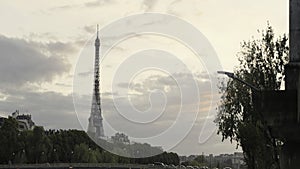 Breathtaking landscape with the Effel tower in Paris, France. Action. Summer cityscape with a famous tourists attraction