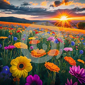 Wildflower field at sunset