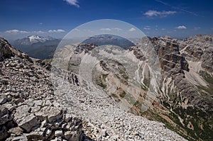 Breathtaking landscape of Italian Dolomites seen from Tofana di Rozes summit