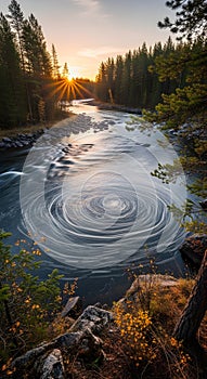 Serene River Vortex at Sunset