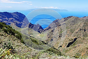 Breathtaking landscape in road to Masca with La Gomera island at background in Tenerife island, Spain