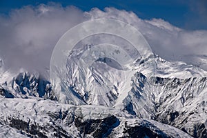 Breathtaking landscape view of the Alps at the Meribel ski area in France.