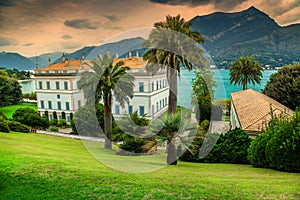 Majestic ornamental garden with villa Melzi in Bellagio, Italy, Europe photo