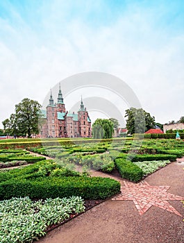Breathtaking magical landscape with park patterns in famous Rosenborg Castle in Copenhagen, Denmark. Exotic amazing places.