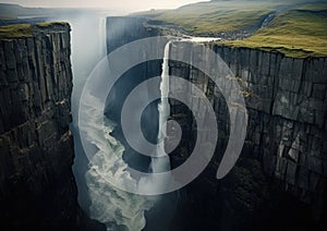 Breathtaking Majestic Cliffs With Waterfall Cascading Down in Stunning Detail Generative AI Illustration