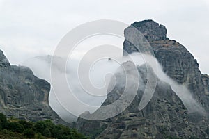 Breathtaking Meteora rocks in clouds, near Kalabaka, Greece