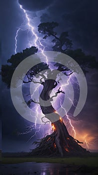 Breathtaking Moment of Lightning Striking a Tree Witness the Power Nature\'s Fury in this Striking Visual.\