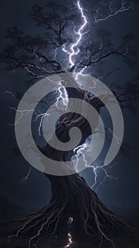 Breathtaking Moment of Lightning Striking a Tree Witness the Power Nature\'s Fury in this Striking Visual.\