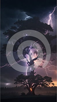 Breathtaking Moment of Lightning Striking a Tree Witness the Power Nature\'s Fury in this Striking Visual.\