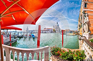 Breathtaking morning cityscape of Venice with famous Canal Grande and Basilica di Santa Maria della Salute church