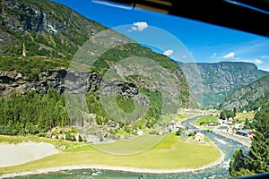 Breathtaking Norwegian fjord and mountain landscapes during The Flam Railway (Flamsbana) trip