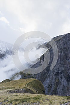 Breathtaking panorama of morning wild nature high in mountains