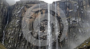 Majestic Multi-Tiered Waterfall Cascading Down Rugged Cliffs