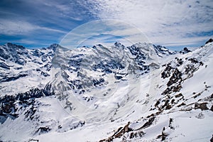 Breathtaking panoramic view of Grosshorn, Breithorn, Gspaltenhorn and Wyssi Frau summits in Swiss Alps, Switzerland photo