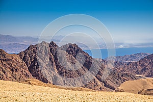 Breathtaking Panoramic view of Mount Salomon `Har Shelomo` Hebrew in Eilat Mountains and the Gulf of Aqaba