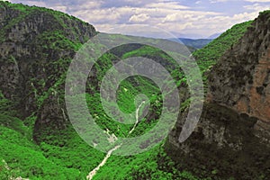 A breathtaking panoramic view of the Vikos Gorge in the Pindus Mountains of Epirus northern Greece