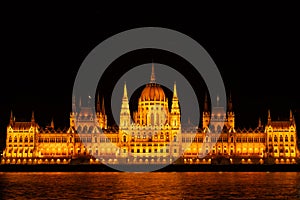 Nighttime Splendor - Orszaghaz Parliament Building Illuminated in Budapest photo