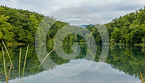 Breathtaking scene of beautiful nature and its reflection on the water in Maksimir Park in Zagreb