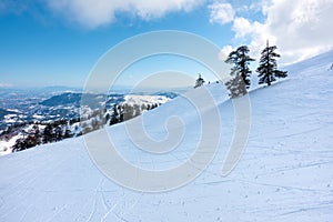 Breathtaking scenery on the snowy slopes of Vasilitsa ski center, Grevena, Greece