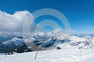 Breathtaking scenery on the snowy slopes of Vasilitsa ski center, Grevena, Greece