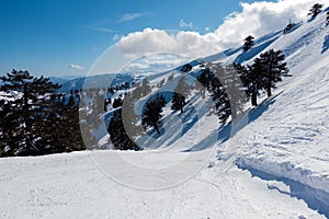 Breathtaking scenery on the snowy slopes of Vasilitsa ski center, Grevena, Greece