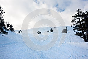 Breathtaking scenery on the snowy slopes of Vasilitsa ski center, Grevena, Greece