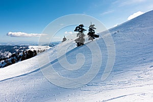 Breathtaking scenery on the snowy slopes of Vasilitsa ski center, Grevena, Greece