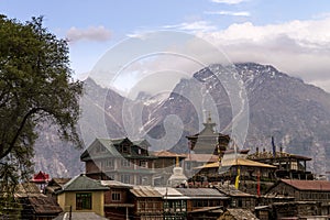 Breathtaking scenery view of Kalpa region of Kinnaur Kailash, rural village with mountain peaks terrain, Himachal Pradesh, norther