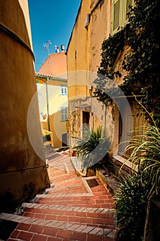 Breathtaking shot of the facade of old houses captured in the town of Menton in France