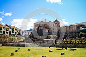 Breathtaking shot of Qorikancha ruins and convent Santo Domingo in Cuzco, Peru photo