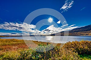 Breathtaking sky reflected in the water, copy space, Icleand