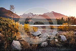 Autumn mountain and Strbske pleso lake in High Tatras, Slovakia