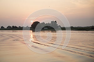 Breathtaking sunset in Danube Delta,  Romania,  in a summer day