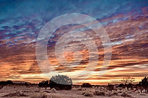 Breathtaking sunset over a field in Santa Fe, New Mexico