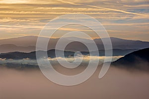 Breathtaking sunset over a majestic mountain range. Banska Bystrica, Slovakia.