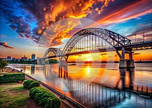 Breathtaking Sunset over Memphis Panoramic View of the Mississippi River and Hernando de Soto Bridge photo