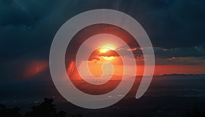 Breathtaking Sunset Over Mountains with Dramatic Cloudscape