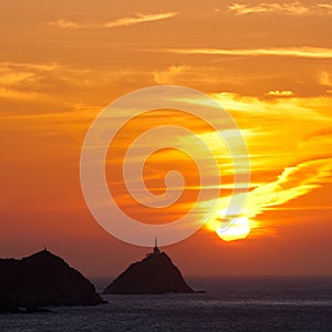 Breathtaking sunset scenery with the golden sky over Taganga, Colombia photo