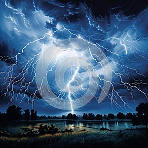 Breathtaking Thunderstorm Scene with Swirling Clouds and Dazzling Lightning Strikes