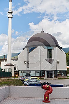 A breathtaking view of the beautiful mosque in the city of Novi Travnik, Central Bosnia, showcasing its stunning