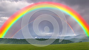 A breathtaking view of a double rainbow after a summer rain.