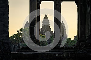 Breathtaking view of the famous Angkor Wat temple complex in Cambodia at the moment of sunrise