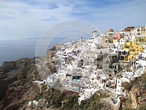 Breathtaking view of the famous Oia Village with Greek Style Architecture over the Caldera, Santorini Island of Greece