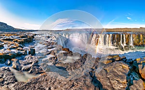 Breathtaking view of fantastic waterfall and cascades of Selfoss waterfall