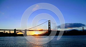 Breathtaking view of Golden Gate Bridge San Francisco from Presidio in California at sunset
